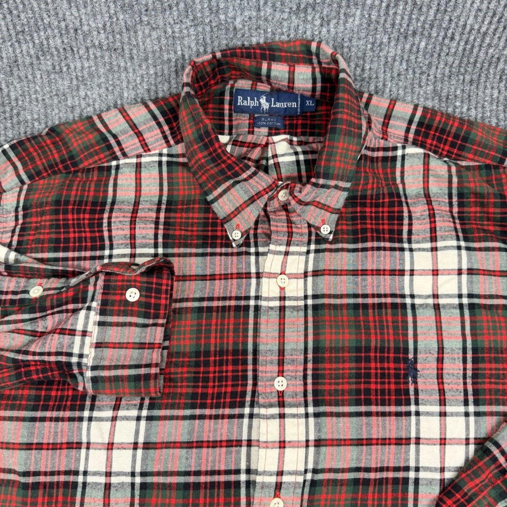 Ralph Lauren Button Down Mens XL Red Plaid Blake Flannel Long Sleeve Cotton